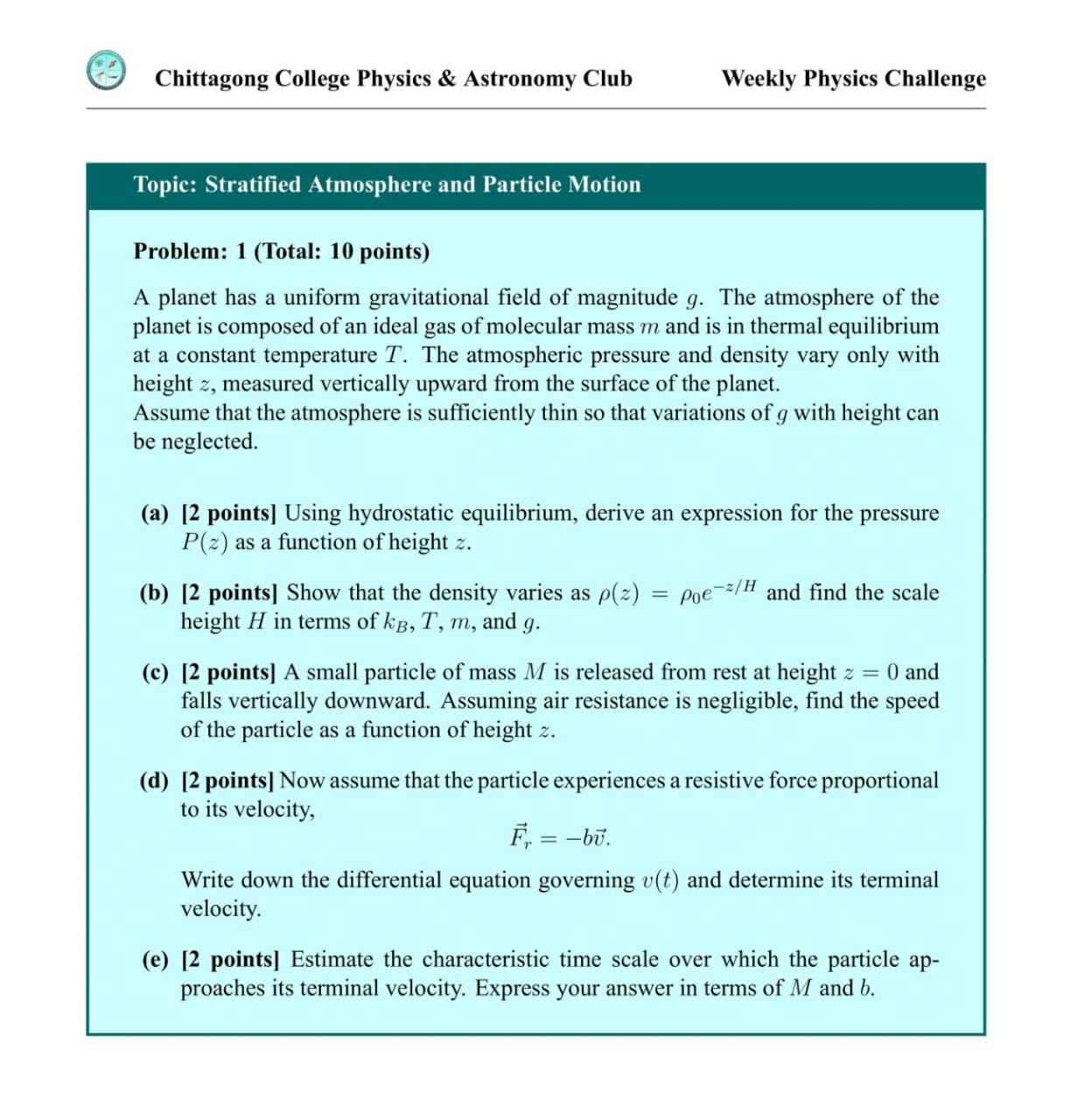 1st Weekly Physics Challenge