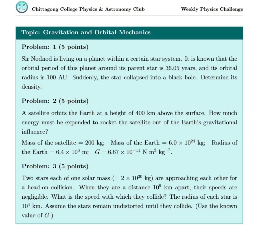 5th Weekly Physics Challenge